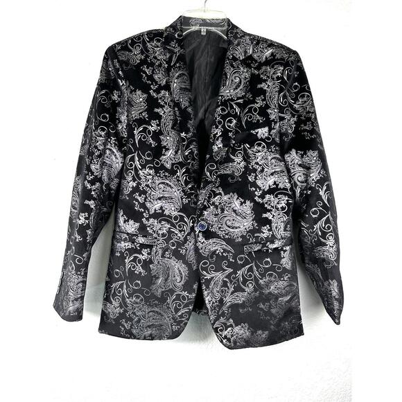 Men’s XL Black Silver Paisley Velvet Blazer Jacket Party Clubwear Statement - Picture 1 of 5